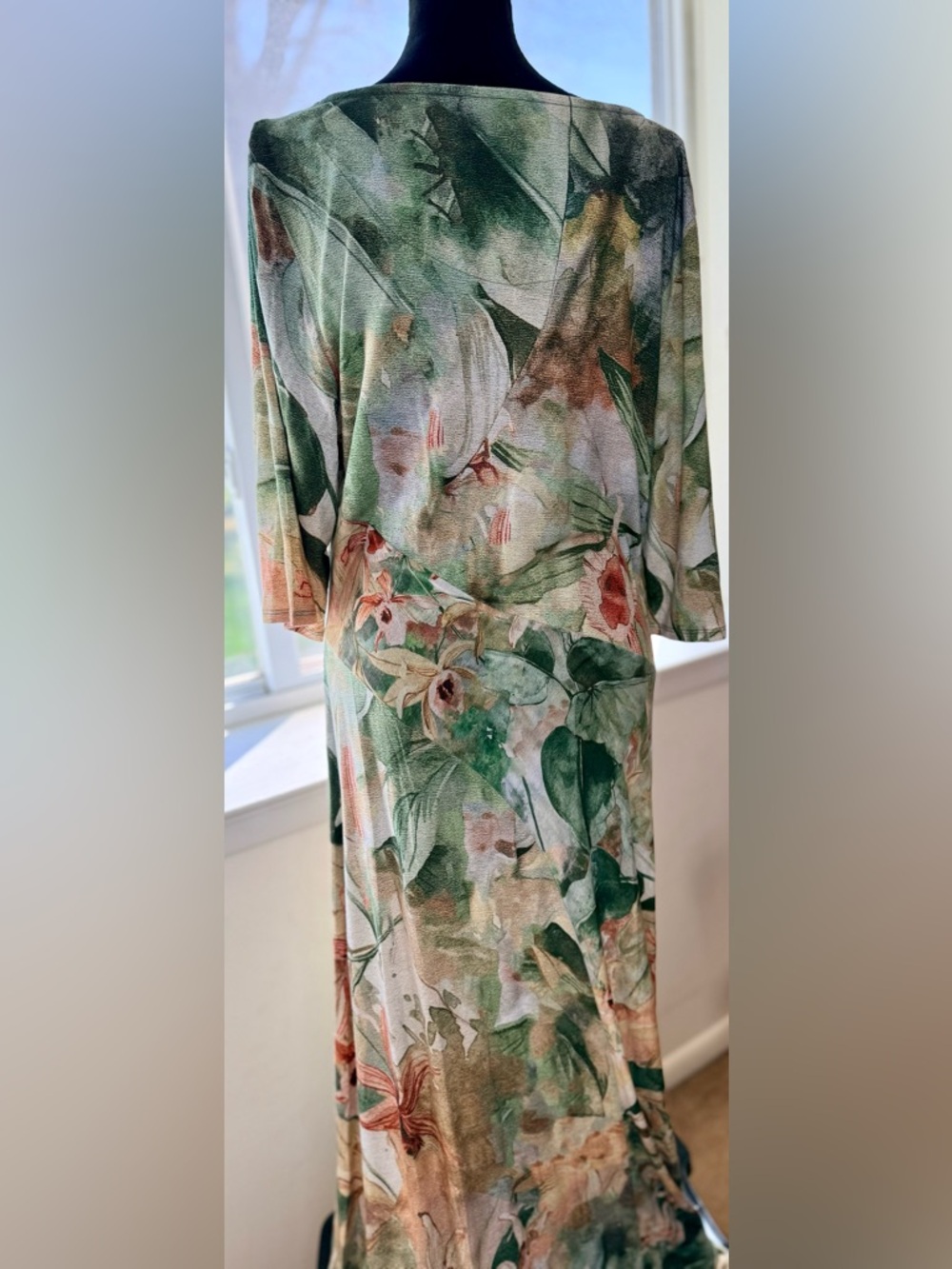 Soft Surroundings Vivienne green tropical lilies maxi dress lightweight Lrg EUC - Picture 8 of 10